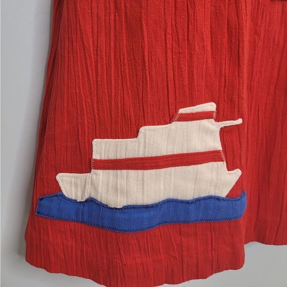 VINTAGE 70s red saiboat coastal wrap skirt with pockets S - Picture 4 of 8
